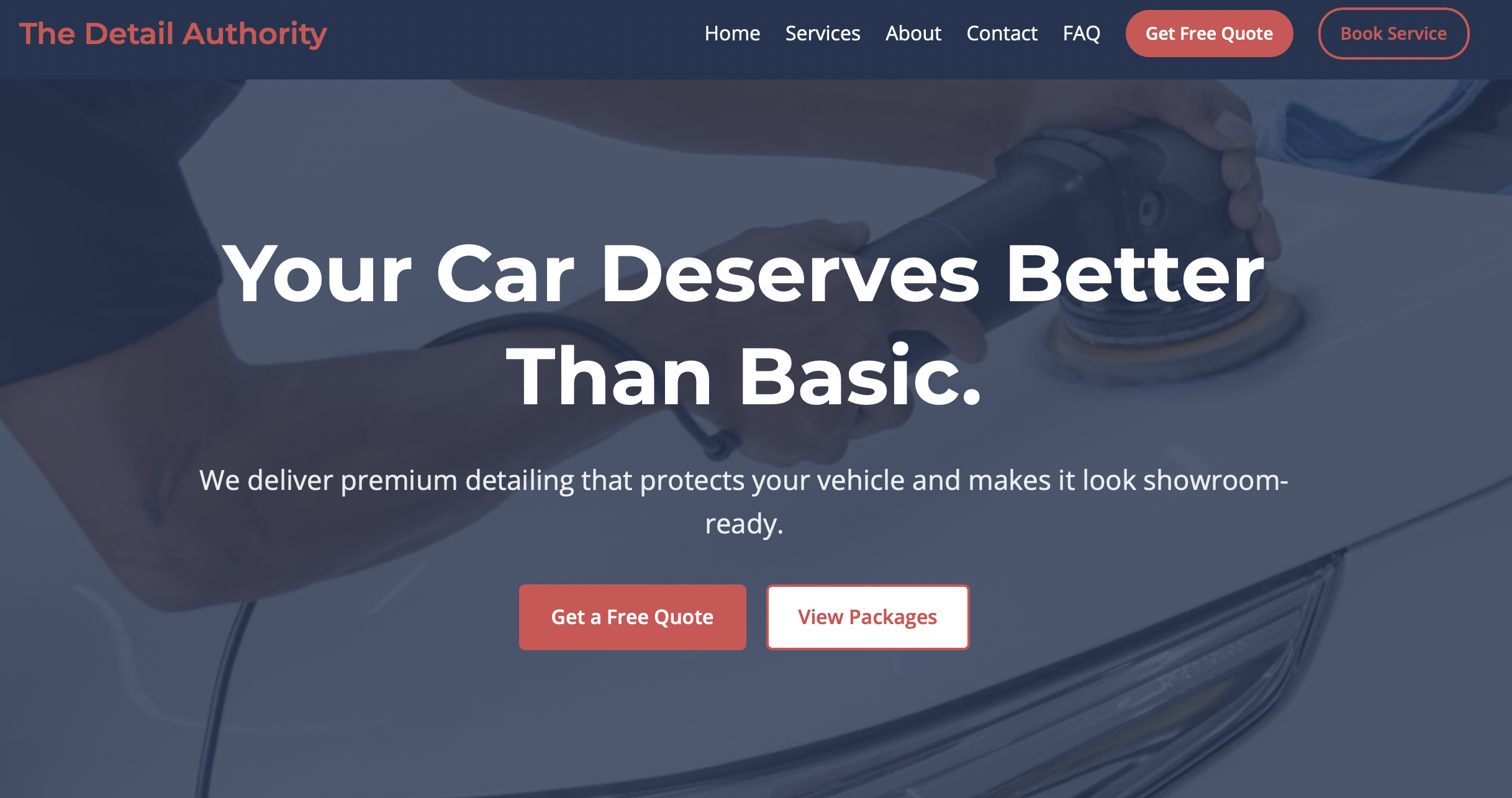 The Detail Authority website homepage showing premium auto detailing services