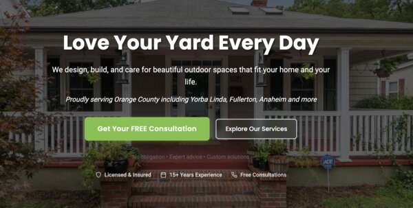 Brightview Landscaping Inc. website homepage showcasing professional outdoor design and landscaping services